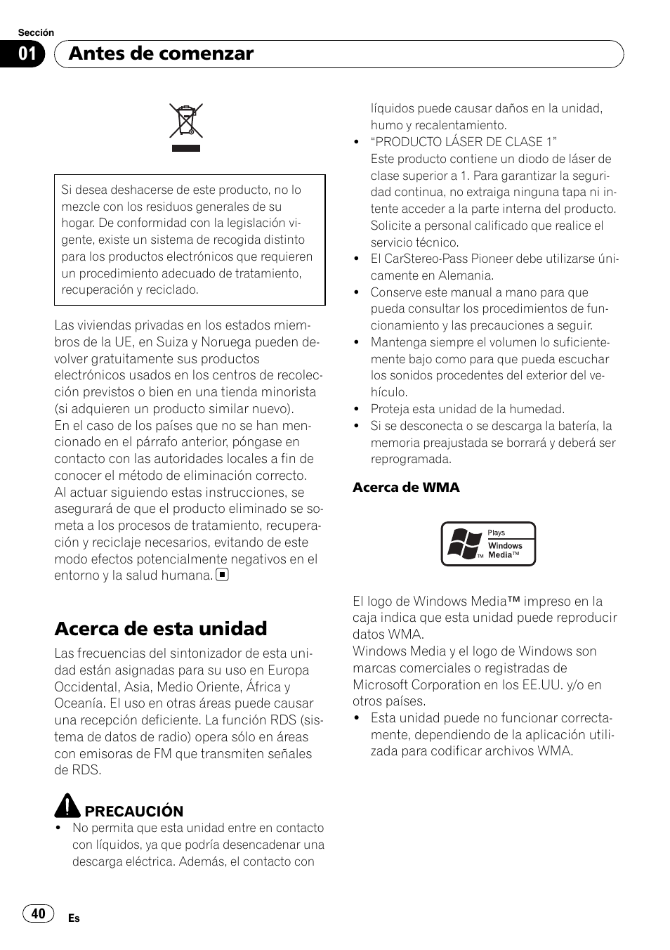 Antes de comenzar, Acerca de esta unidad | Pioneer DEH-50UB  EN User Manual | Page 40 / 77