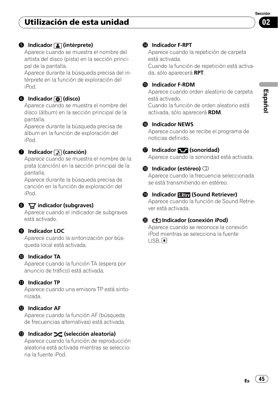 Utilización de esta unidad | Pioneer DEH-50UB  EN User Manual | Page 45 / 77