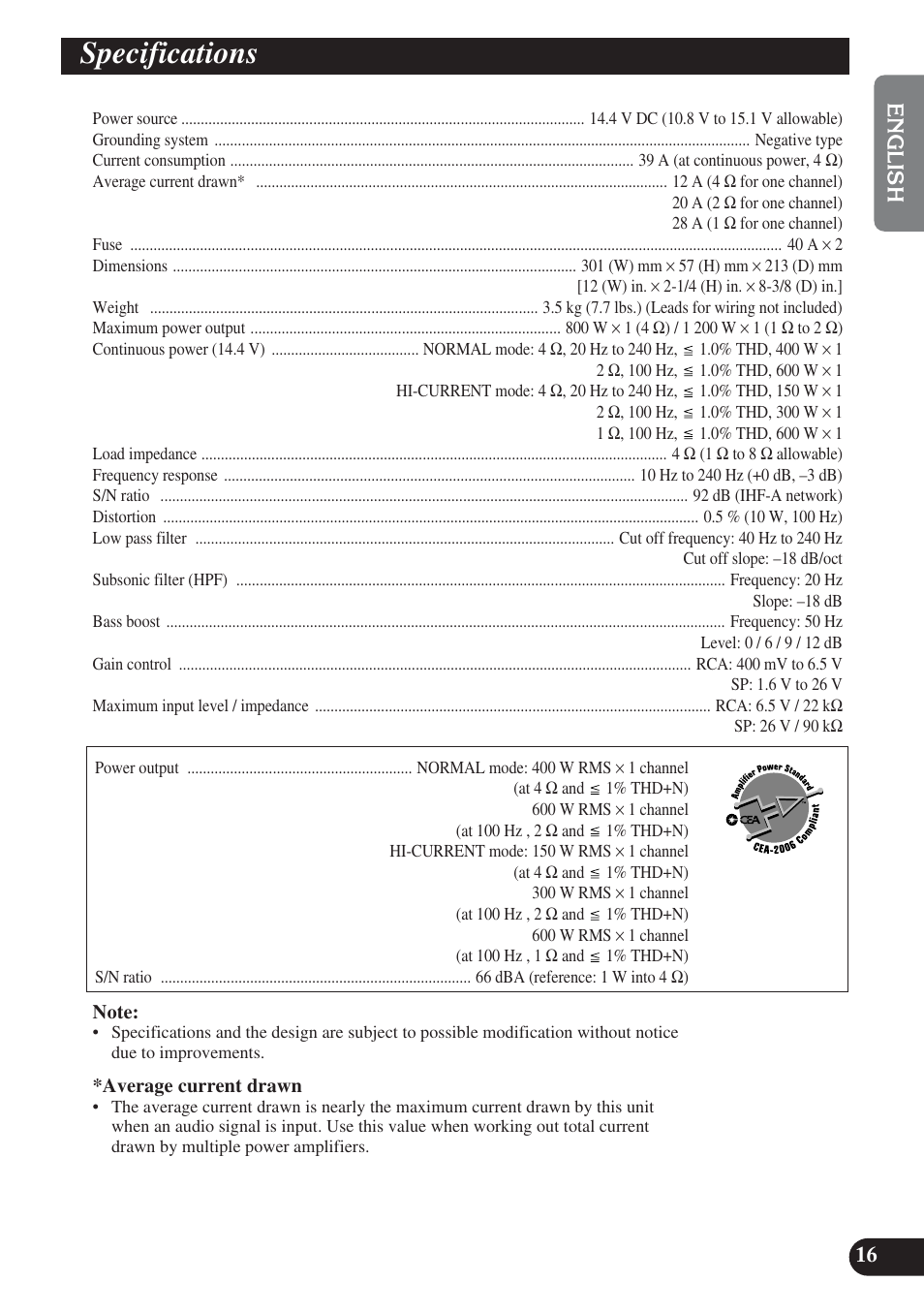 Replacing the top cover, Specifications | Pioneer PREMIER PRS-D1200M User Manual | Page 17 / 50