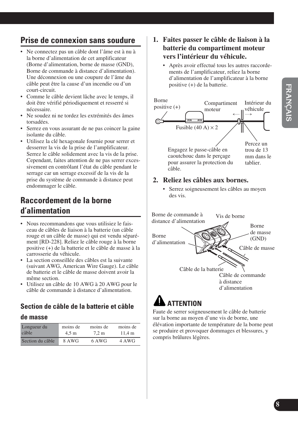 Prise de connexion sans soudure, Raccordement de la borne d’alimentation | Pioneer PREMIER PRS-D1200M User Manual | Page 25 / 50