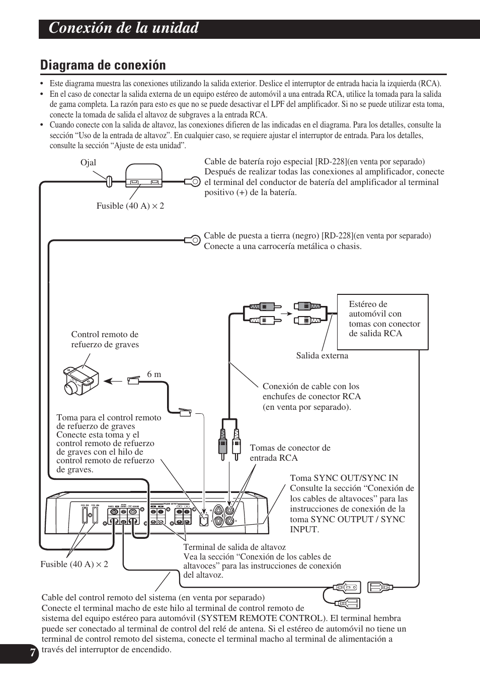 Diagrama de conexión, Conexión de la unidad | Pioneer PREMIER PRS-D1200M User Manual | Page 40 / 50