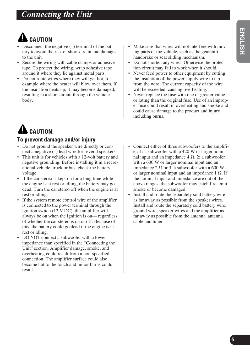 Connecting the unit | Pioneer PREMIER PRS-D1200M User Manual | Page 7 / 50