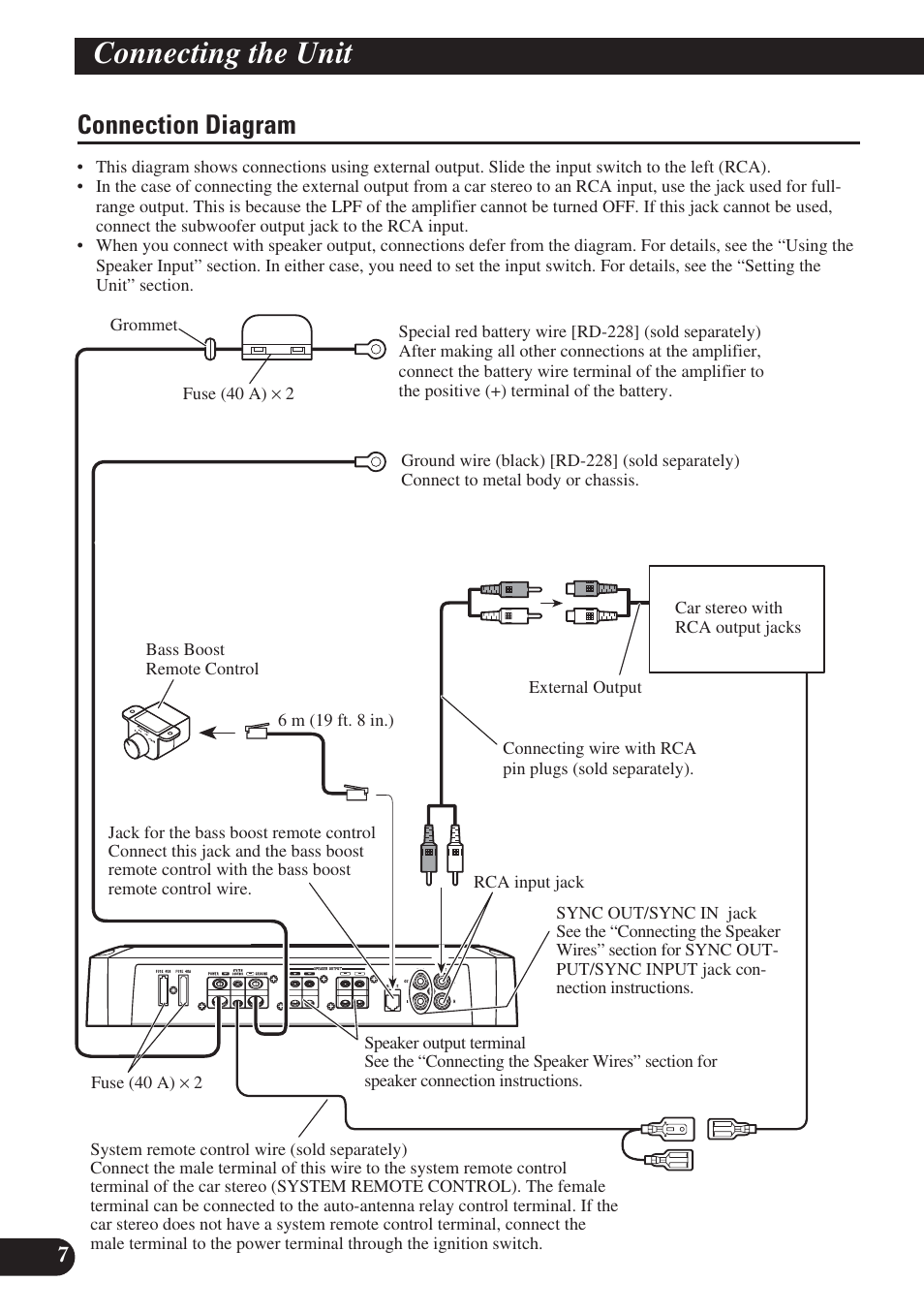 Connection diagram, Connecting the unit | Pioneer PREMIER PRS-D1200M User Manual | Page 8 / 50