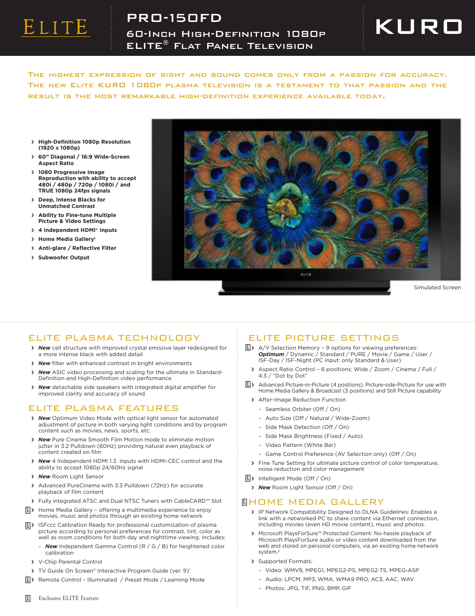 Pioneer Elite KURO PRO 150FD User Manual | 2 pages