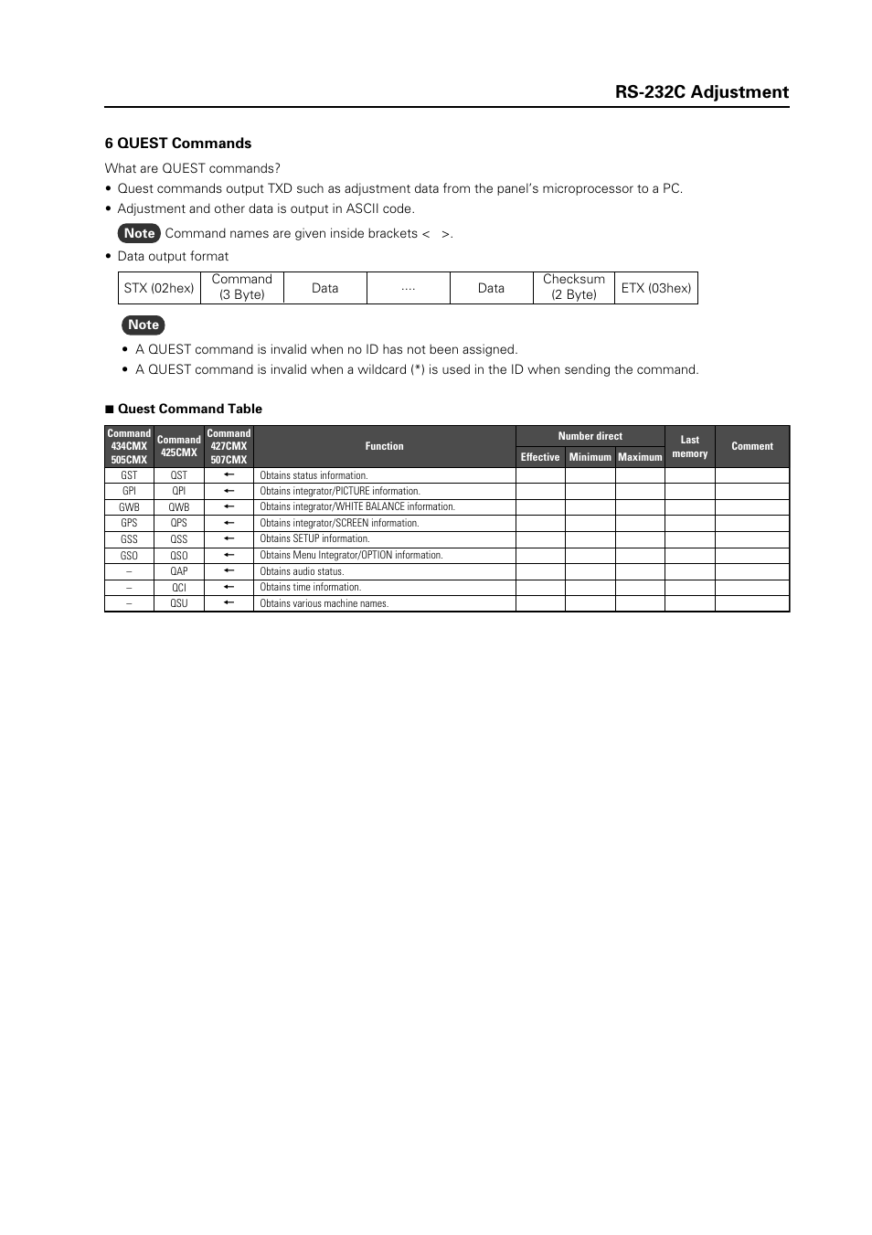 Rs-232c adjustment | Pioneer INDUSTRIAL PLASMA DISPLAY PANEL PDP-507CMX User Manual | Page 15 / 22