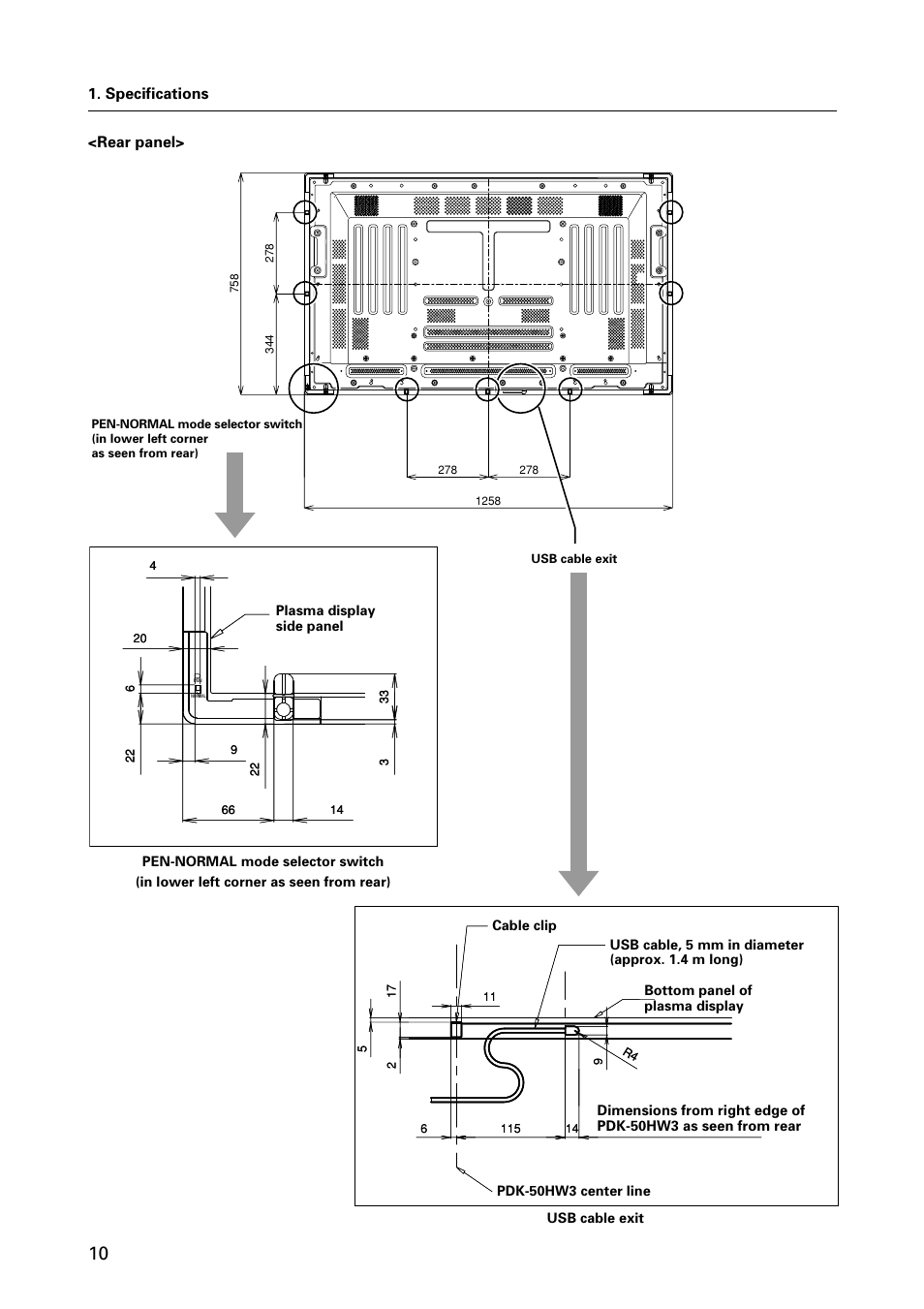 Specifications <rear panel | Pioneer HANDWRITING DEVICE PDK-50HW3 User Manual | Page 10 / 52