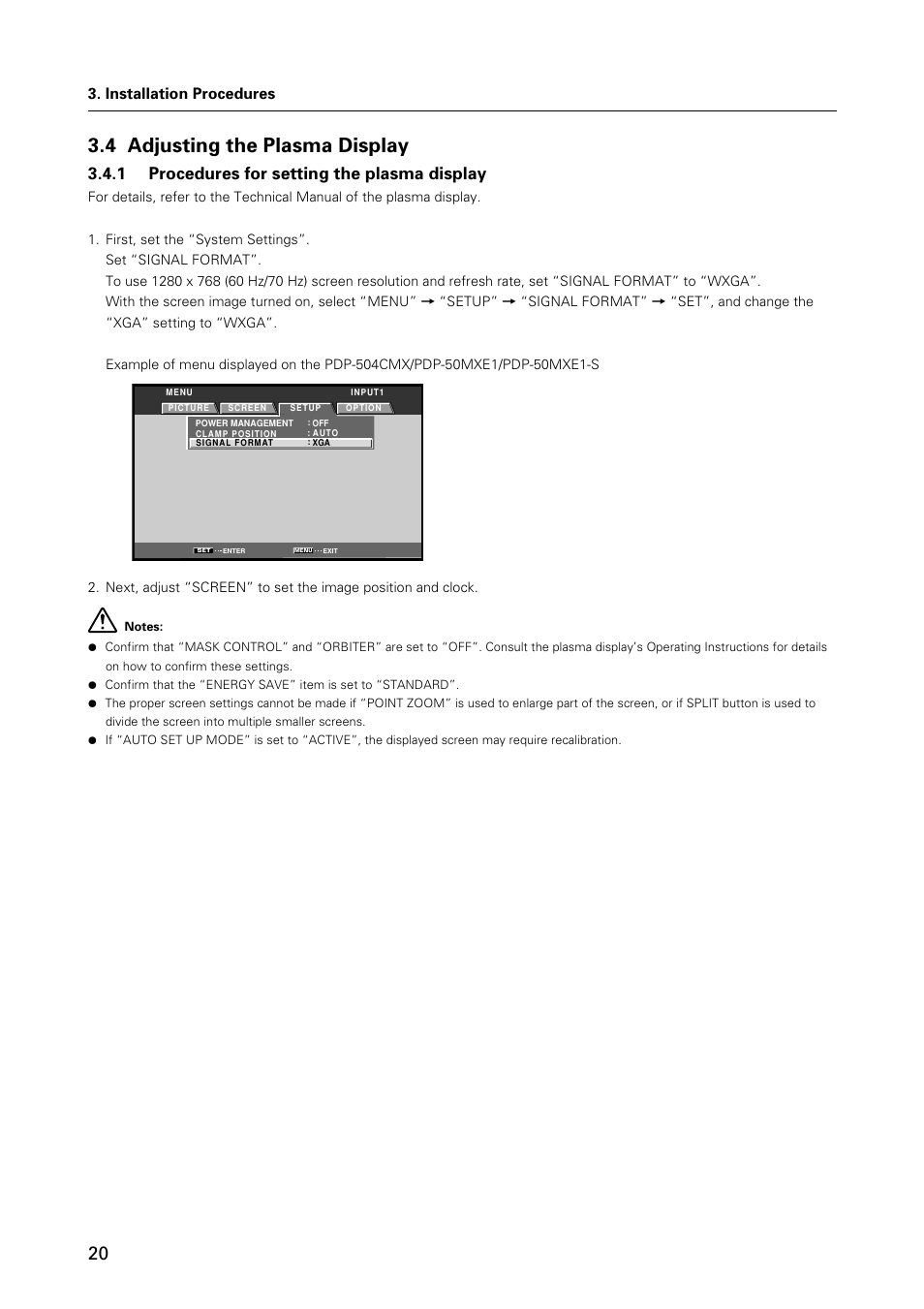 4 adjusting the plasma display, 1 procedures for setting the plasma display, Installation procedures | Pioneer HANDWRITING DEVICE PDK-50HW3 User Manual | Page 20 / 52