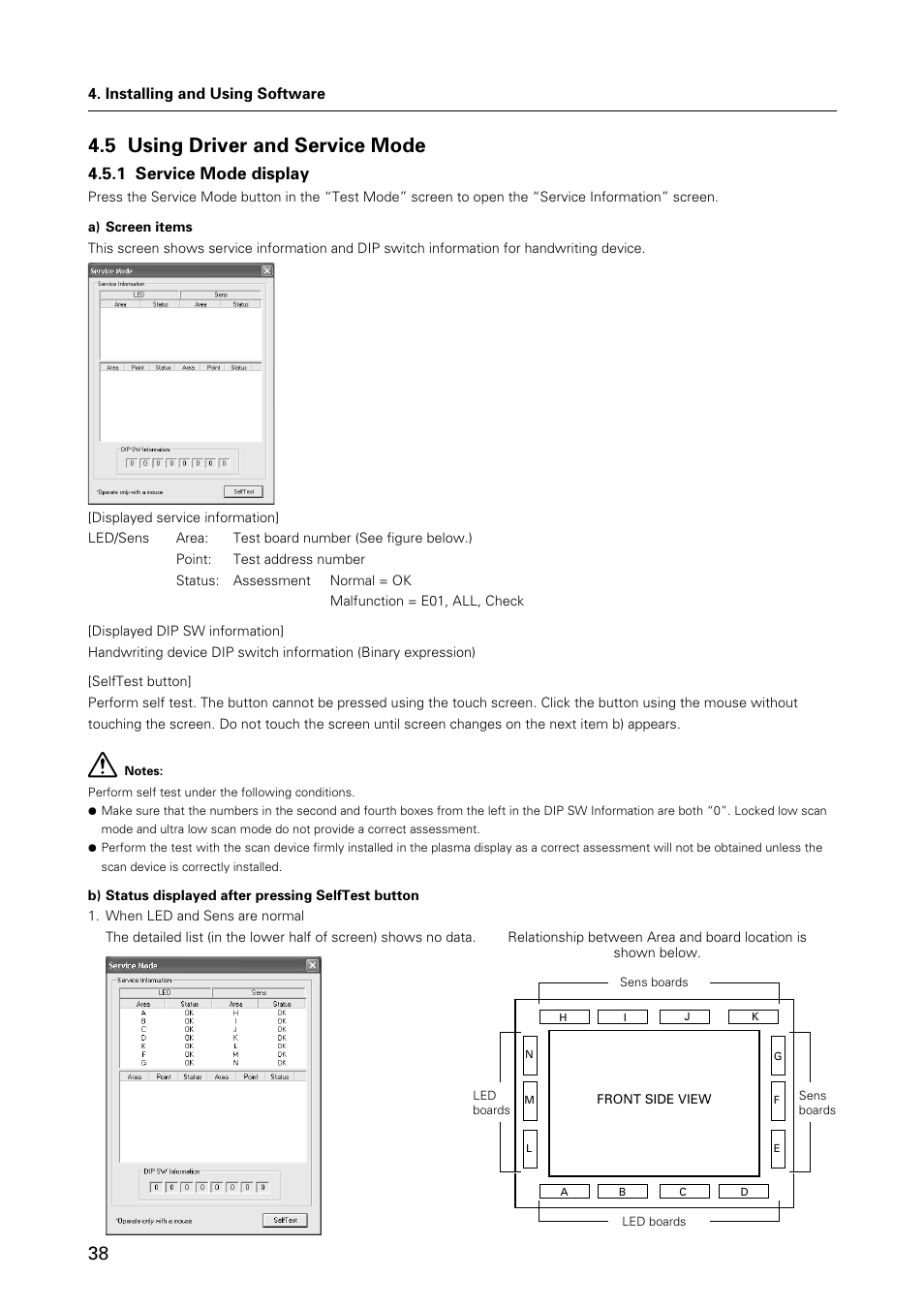5 using driver and service mode, 1 service mode display | Pioneer HANDWRITING DEVICE PDK-50HW3 User Manual | Page 38 / 52