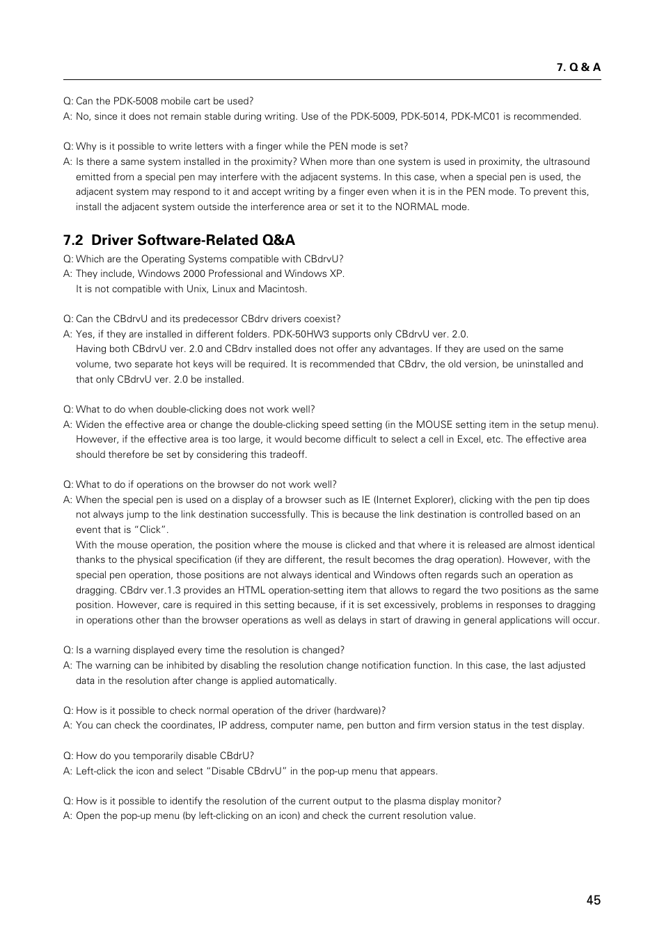 2 driver software-related q&a | Pioneer HANDWRITING DEVICE PDK-50HW3 User Manual | Page 45 / 52