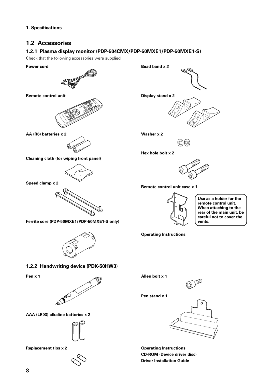 2 accessories | Pioneer HANDWRITING DEVICE PDK-50HW3 User Manual | Page 8 / 52