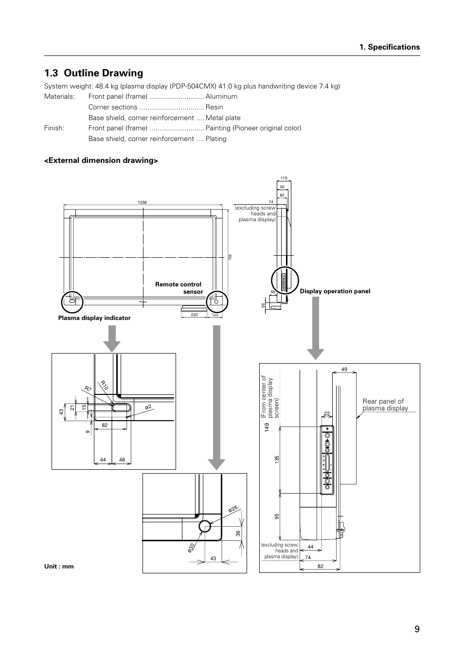 3 outline drawing, Specifications, External dimension drawing | Pioneer HANDWRITING DEVICE PDK-50HW3 User Manual | Page 9 / 52