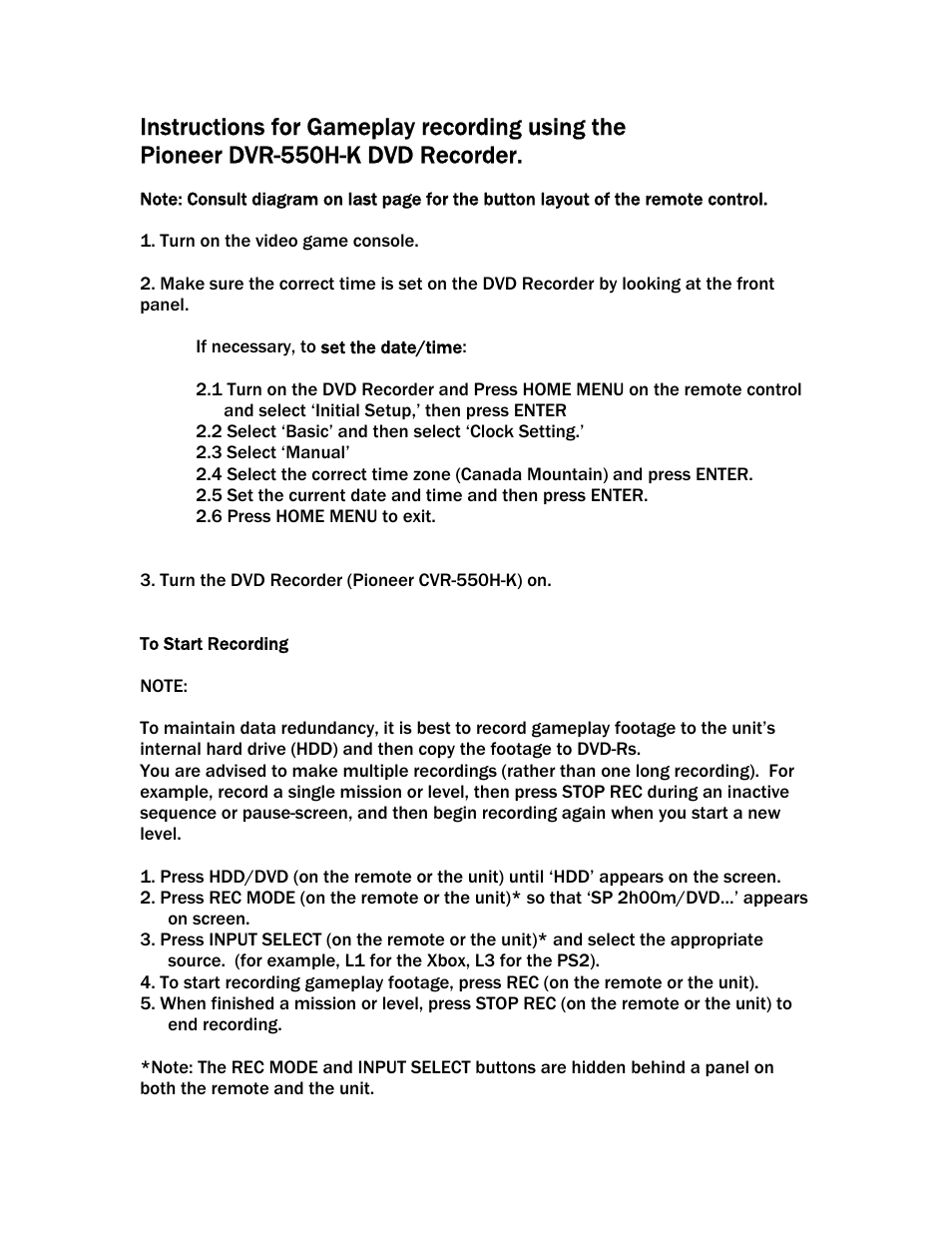 Pioneer DVR-550H-K User Manual | 3 pages