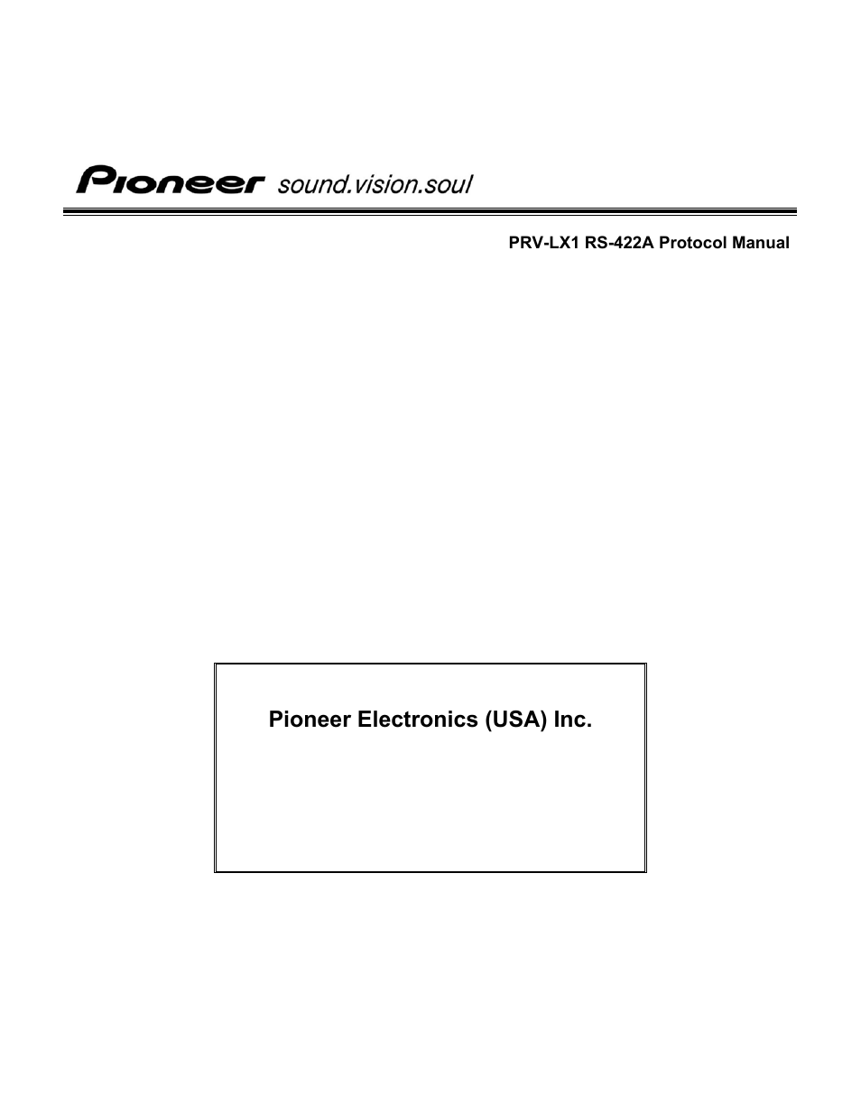 Pioneer electronics (usa) inc | Pioneer Sound.Vision.Soul PRV-LX1 User Manual | Page 20 / 20