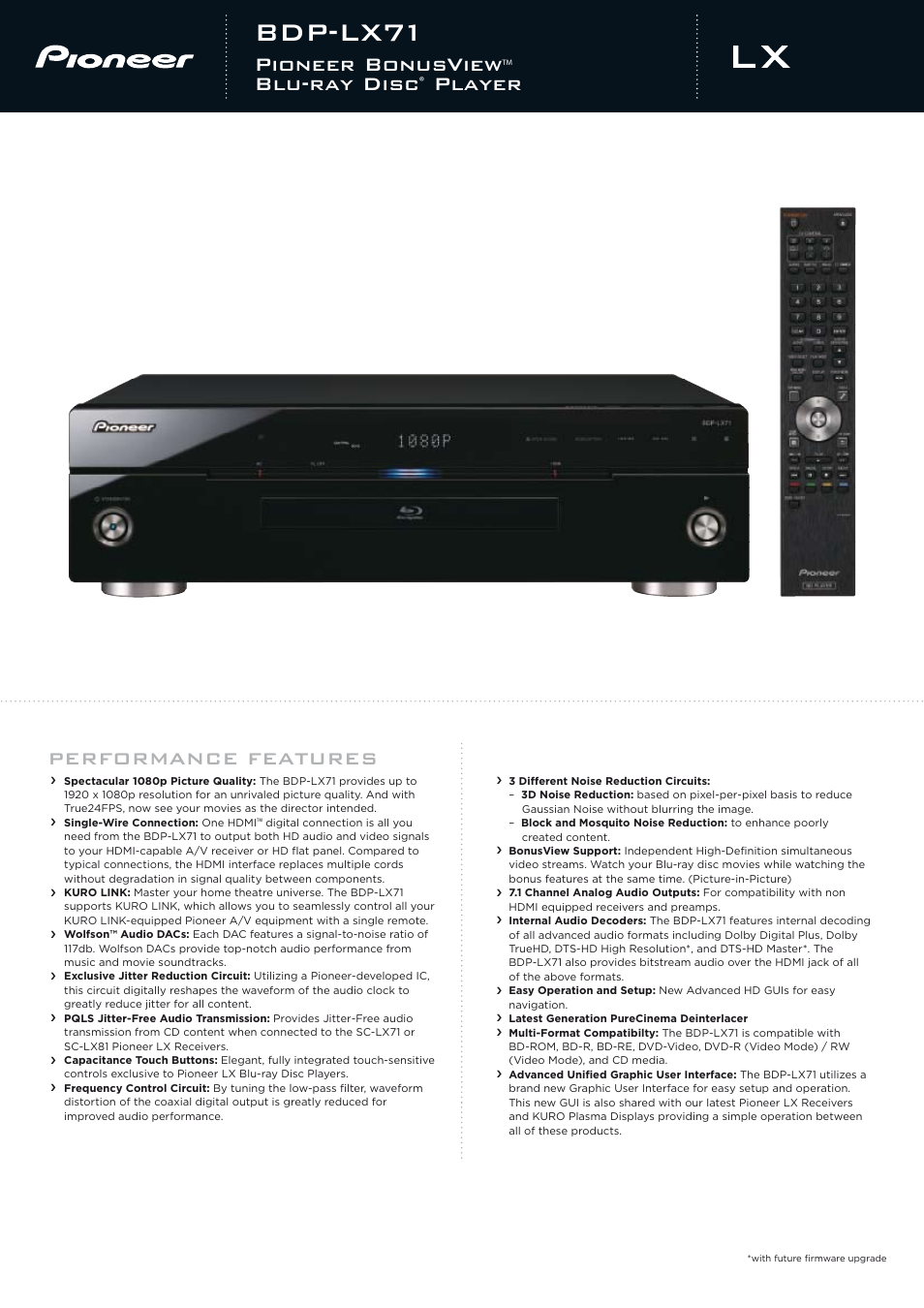 Pioneer BonusView BDP-LX71 User Manual | 2 pages