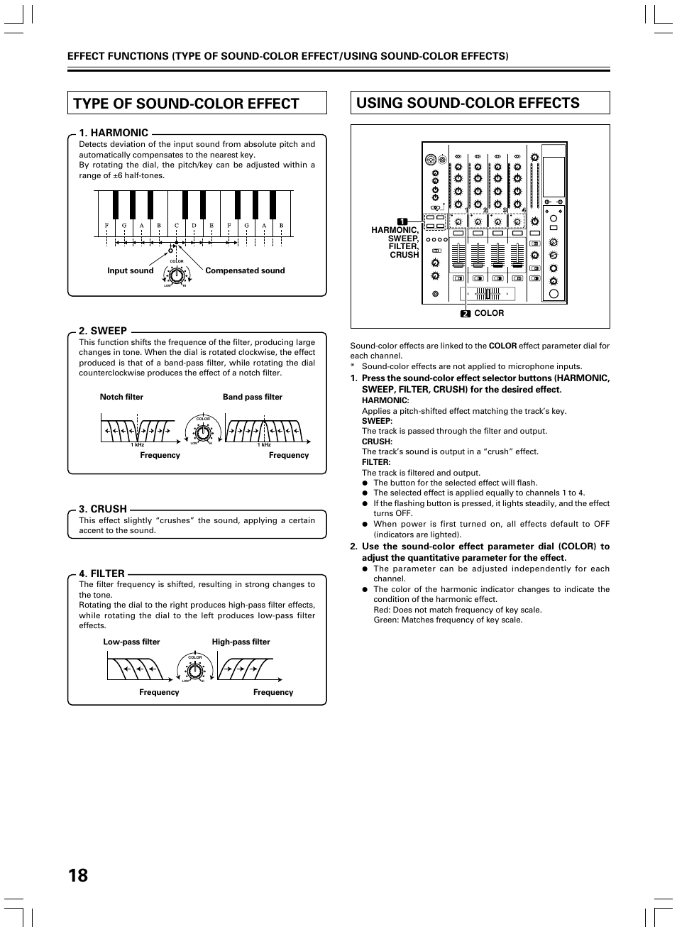 Type of sound-color effect, Using sound-color effects | Pioneer DJM-600 User Manual | Page 18 / 24