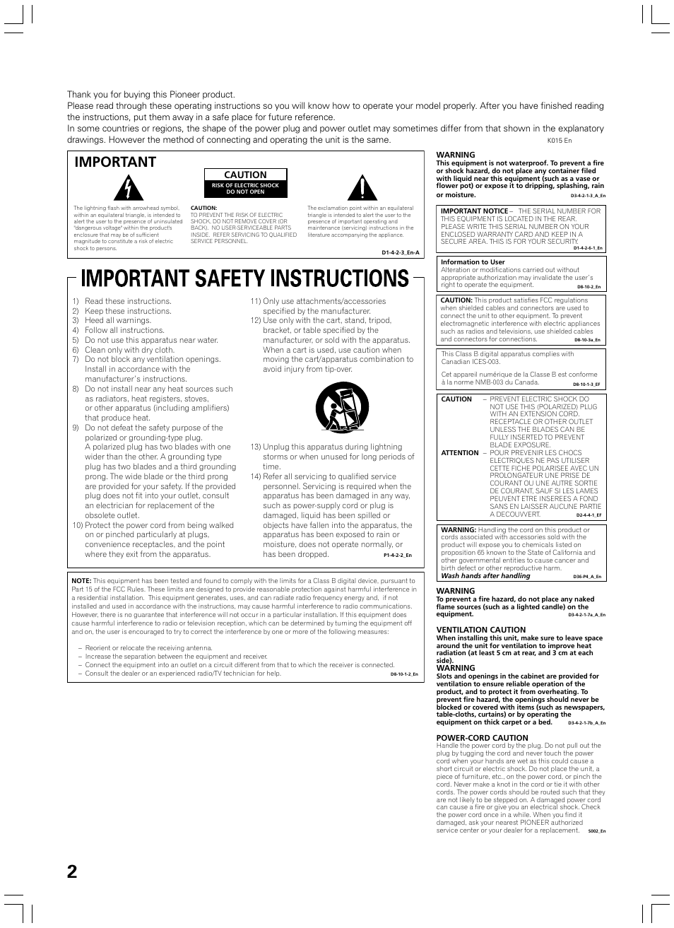 Important, Caution | Pioneer DJM-600 User Manual | Page 2 / 24