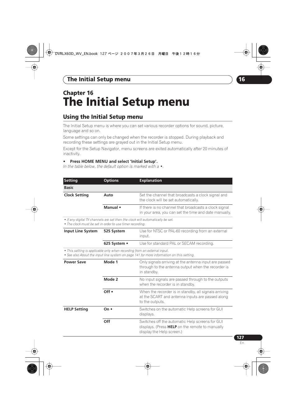 16 the initial setup menu, Using the initial setup menu, The initial setup menu | 16 chapter 16 | Pioneer DVR-LX60D User Manual | Page 127 / 160