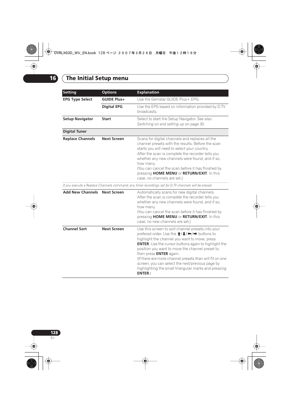 The initial setup menu 16 | Pioneer DVR-LX60D User Manual | Page 128 / 160