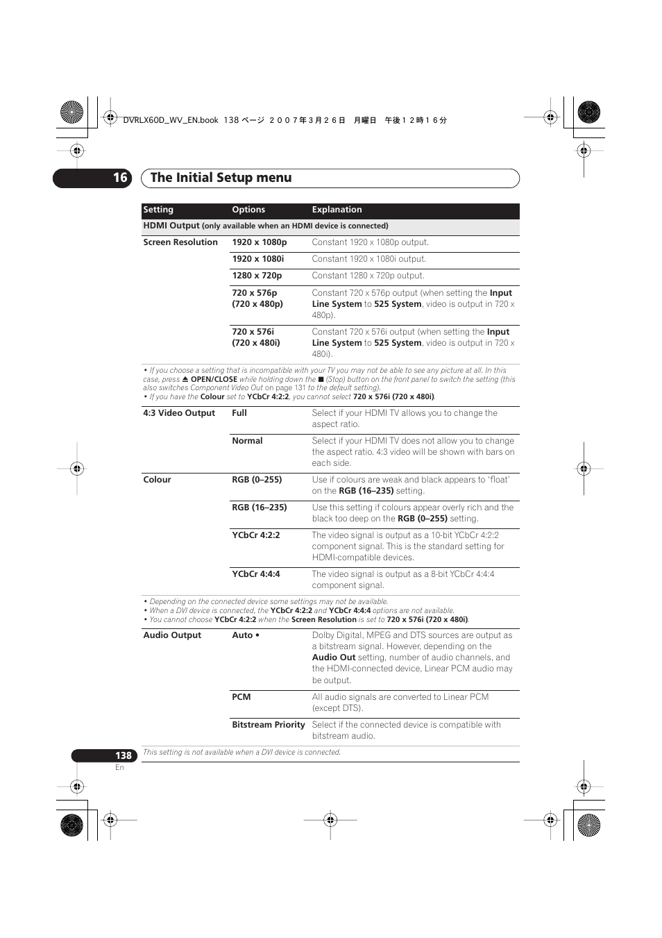 The initial setup menu 16 | Pioneer DVR-LX60D User Manual | Page 138 / 160