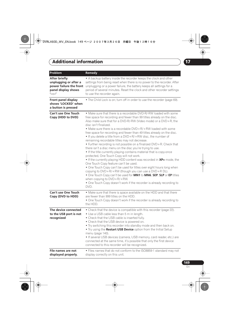 Additional information | Pioneer DVR-LX60D User Manual | Page 149 / 160
