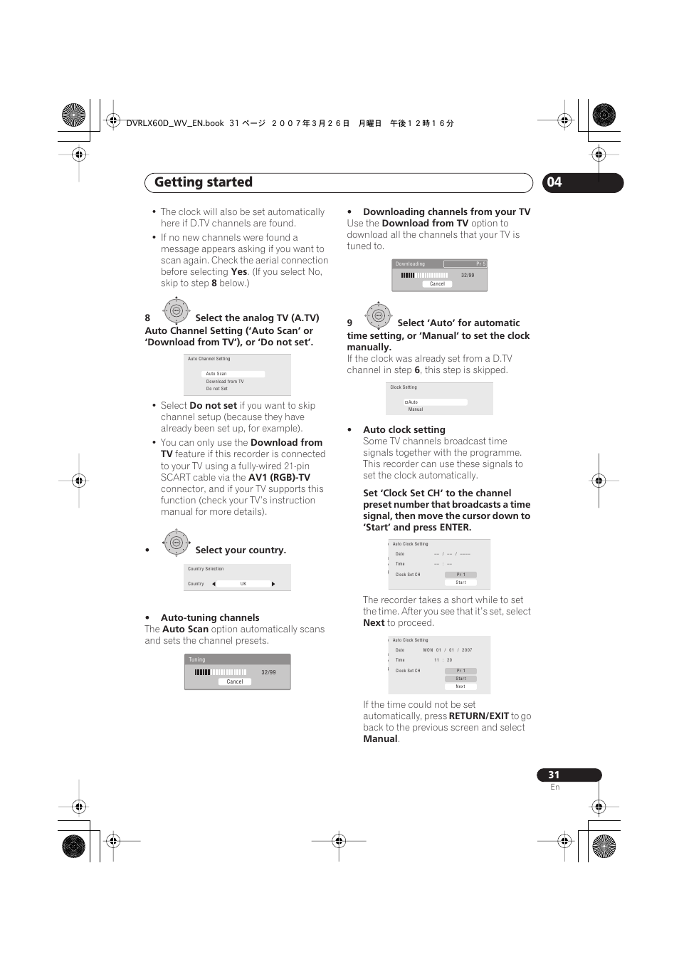 Getting started | Pioneer DVR-LX60D User Manual | Page 31 / 160