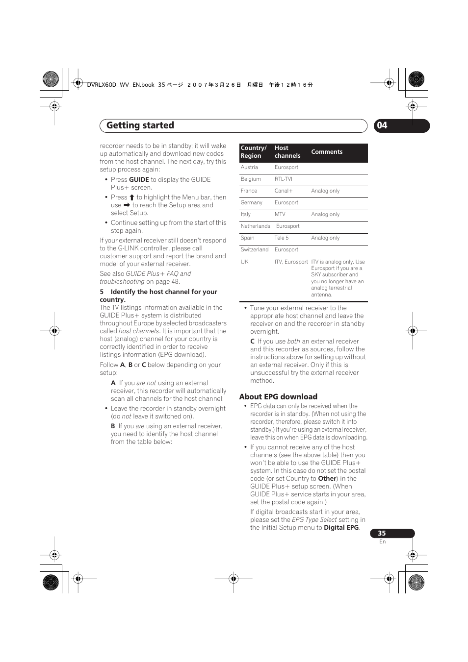 Getting started | Pioneer DVR-LX60D User Manual | Page 35 / 160