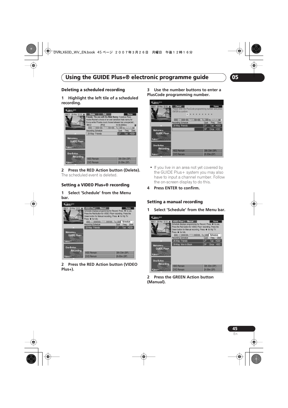 Using the guide plus+® electronic programme guide | Pioneer DVR-LX60D User Manual | Page 45 / 160