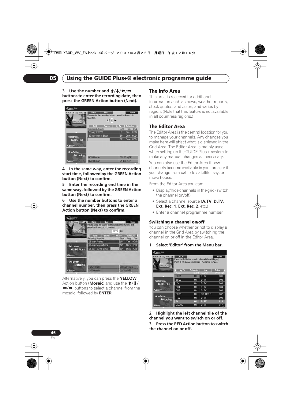 The info area, The editor area | Pioneer DVR-LX60D User Manual | Page 46 / 160