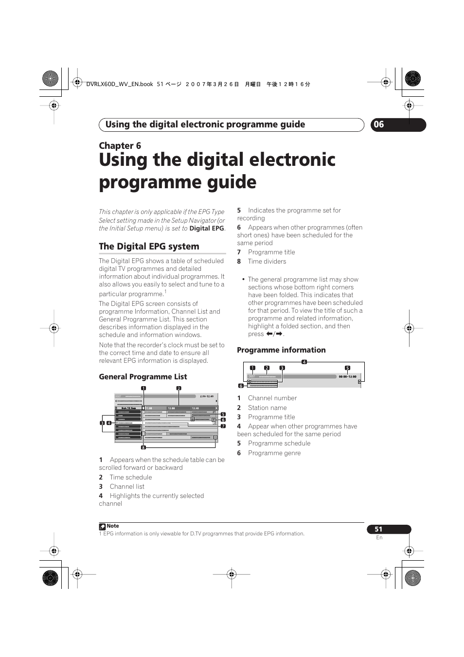 06 using the digital electronic programme guide, The digital epg system, Using the digital electronic programme guide | 06 chapter 6 | Pioneer DVR-LX60D User Manual | Page 51 / 160