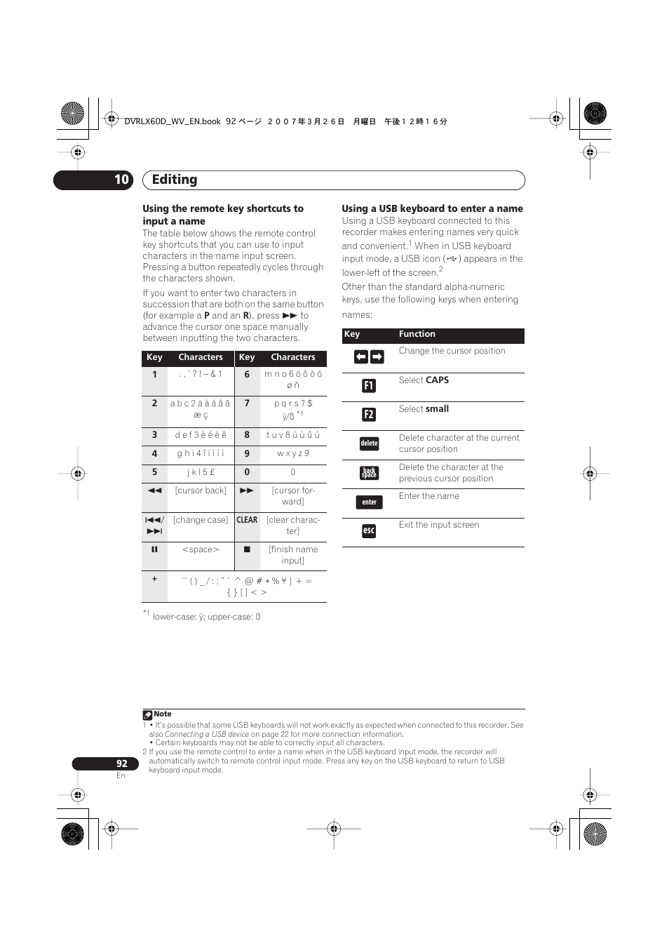 Editing 10, F1 f2 | Pioneer DVR-LX60D User Manual | Page 92 / 160