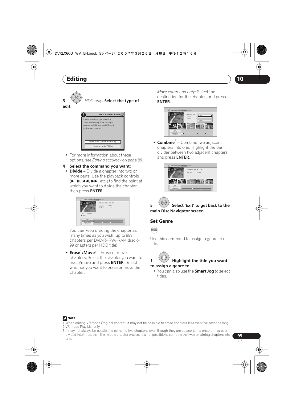 Editing, Set genre | Pioneer DVR-LX60D User Manual | Page 95 / 160