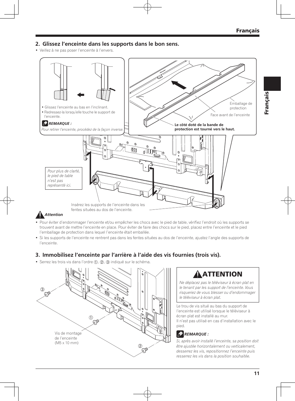 Attention, Français | Pioneer KURO PDP-S65 User Manual | Page 11 / 58