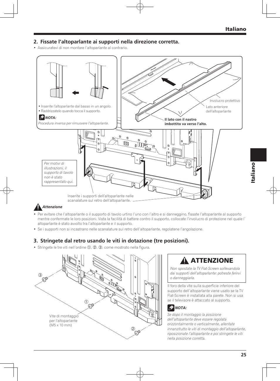 Attenzione, Italiano | Pioneer KURO PDP-S65 User Manual | Page 25 / 58