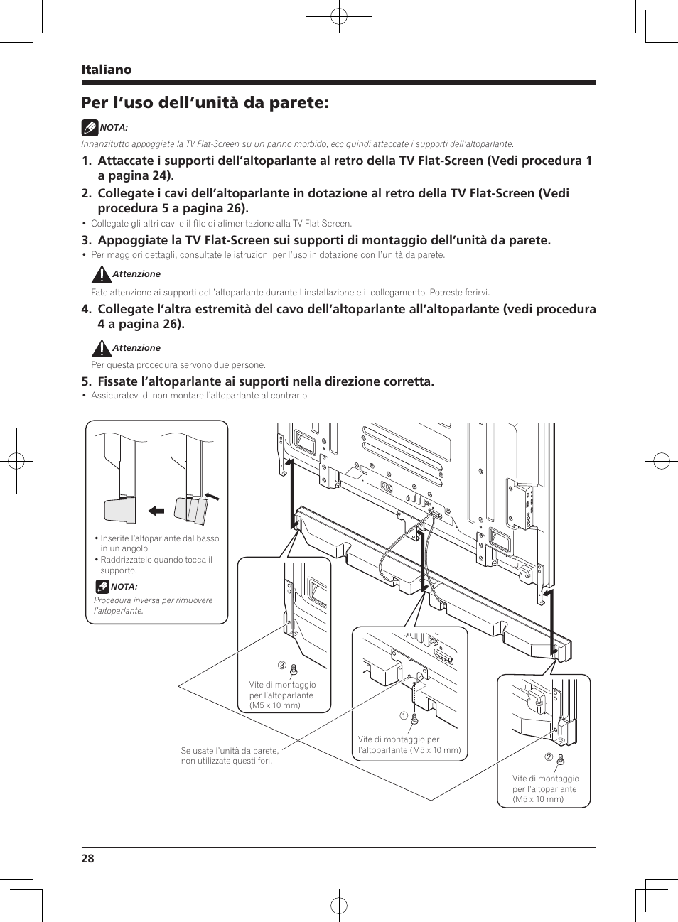 Per l’uso dell’unità da parete | Pioneer KURO PDP-S65 User Manual | Page 28 / 58