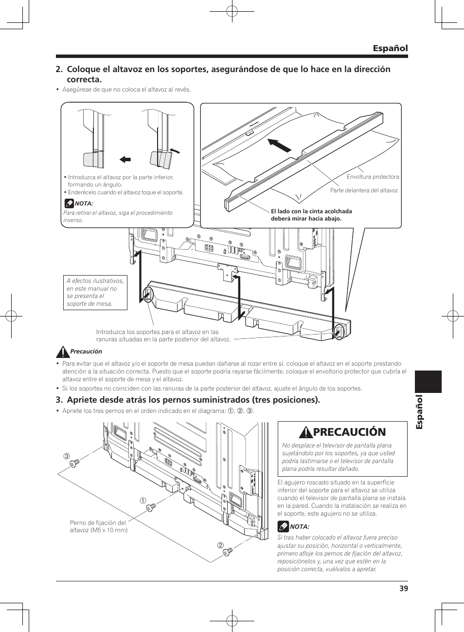 Precaución | Pioneer KURO PDP-S65 User Manual | Page 39 / 58