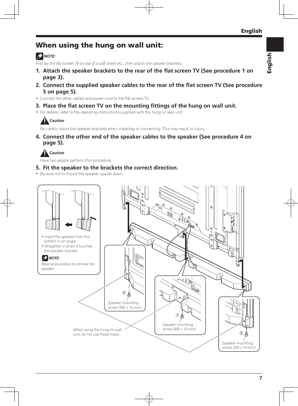 When using the hung on wall unit | Pioneer KURO PDP-S65 User Manual | Page 7 / 58