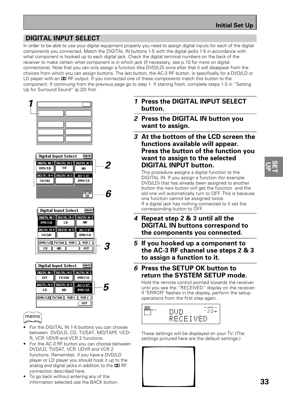 Digital input select, Set up digital input select, Initial set up | Pioneer VSX-39TX User Manual | Page 33 / 92