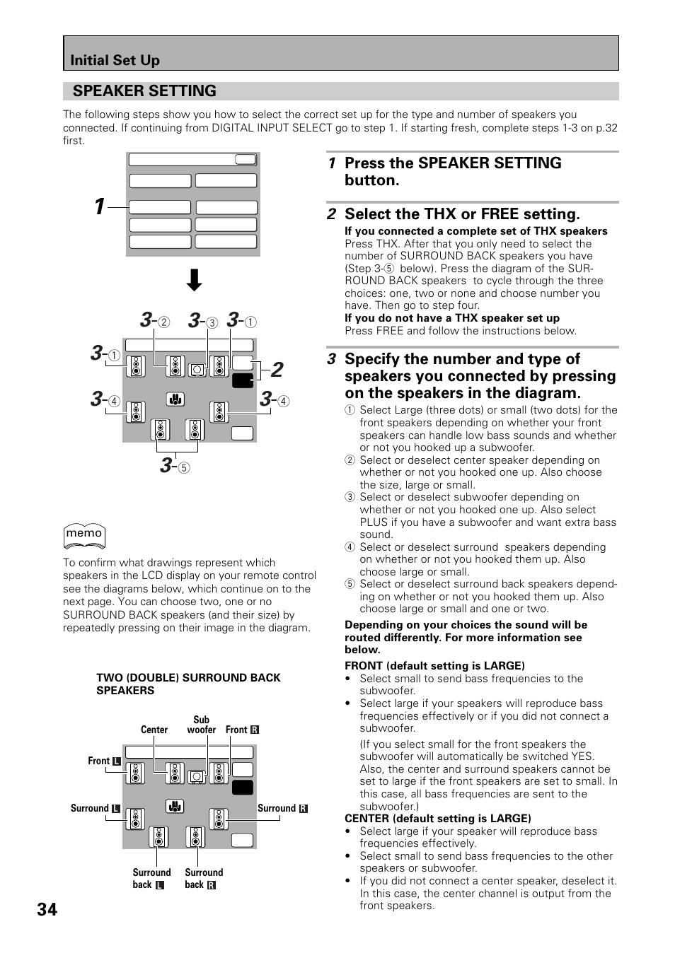 Speaker setting, Initial set up | Pioneer VSX-39TX User Manual | Page 34 / 92