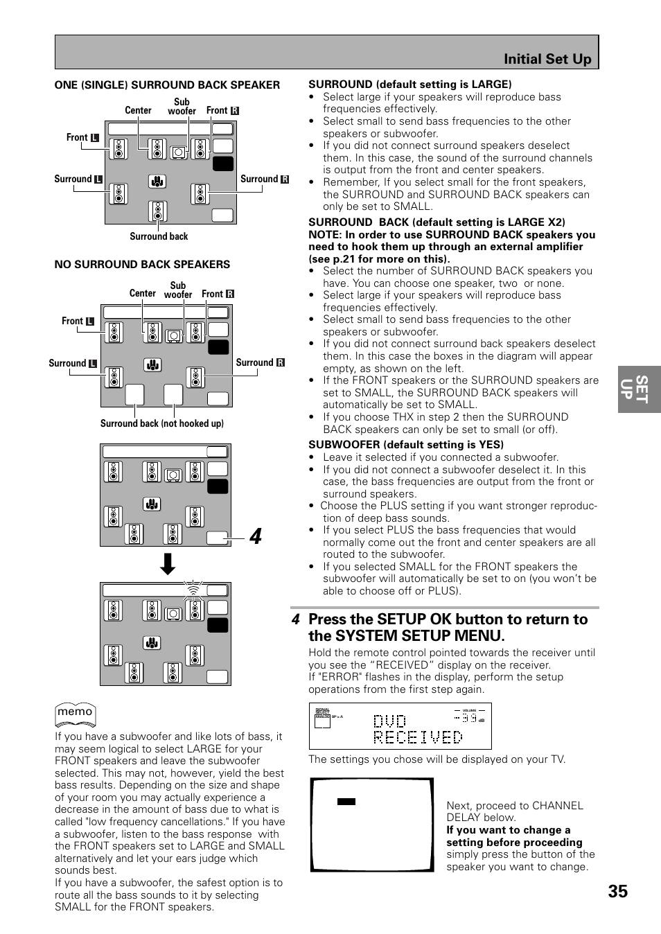 Set up, Initial set up | Pioneer VSX-39TX User Manual | Page 35 / 92