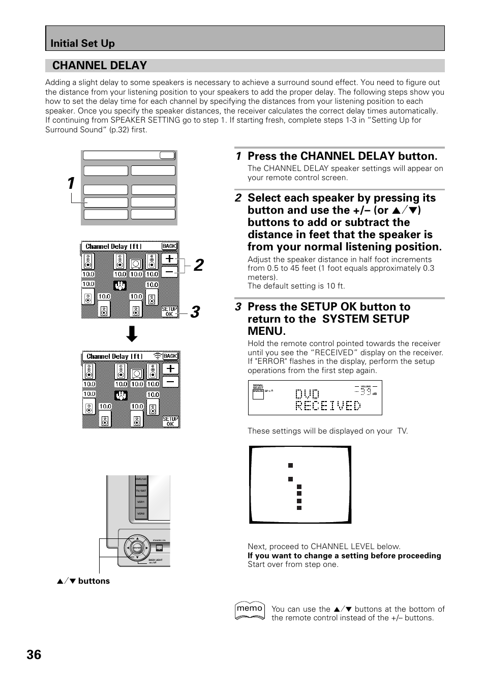 Channel delay, 1 press the channel delay button, Initial set up | Pioneer VSX-39TX User Manual | Page 36 / 92