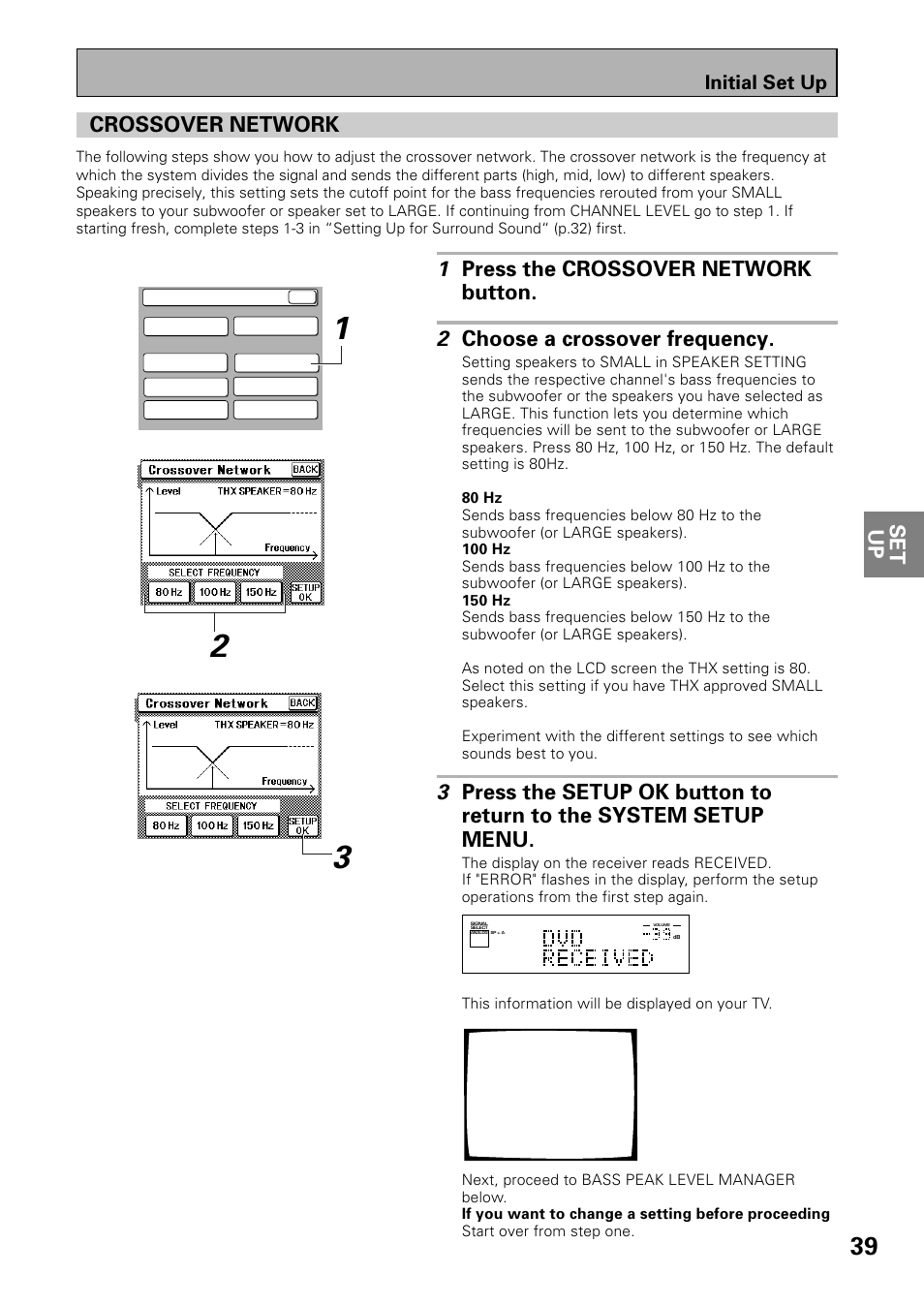 Crossover network, Set up, Initial set up | Pioneer VSX-39TX User Manual | Page 39 / 92