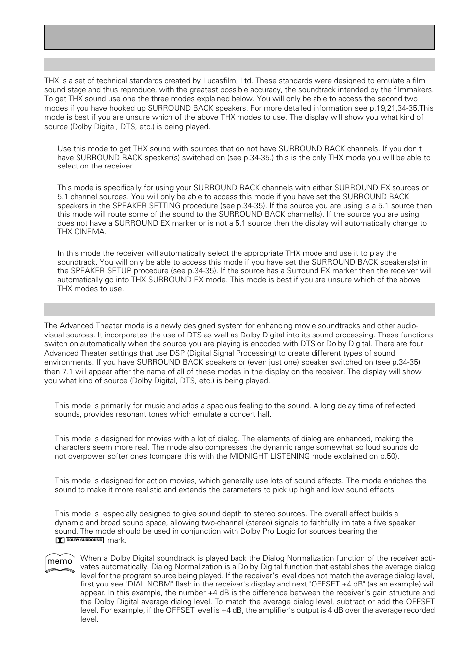 Advanced theater modes, Home thx cinema modes | Pioneer VSX-39TX User Manual | Page 44 / 92