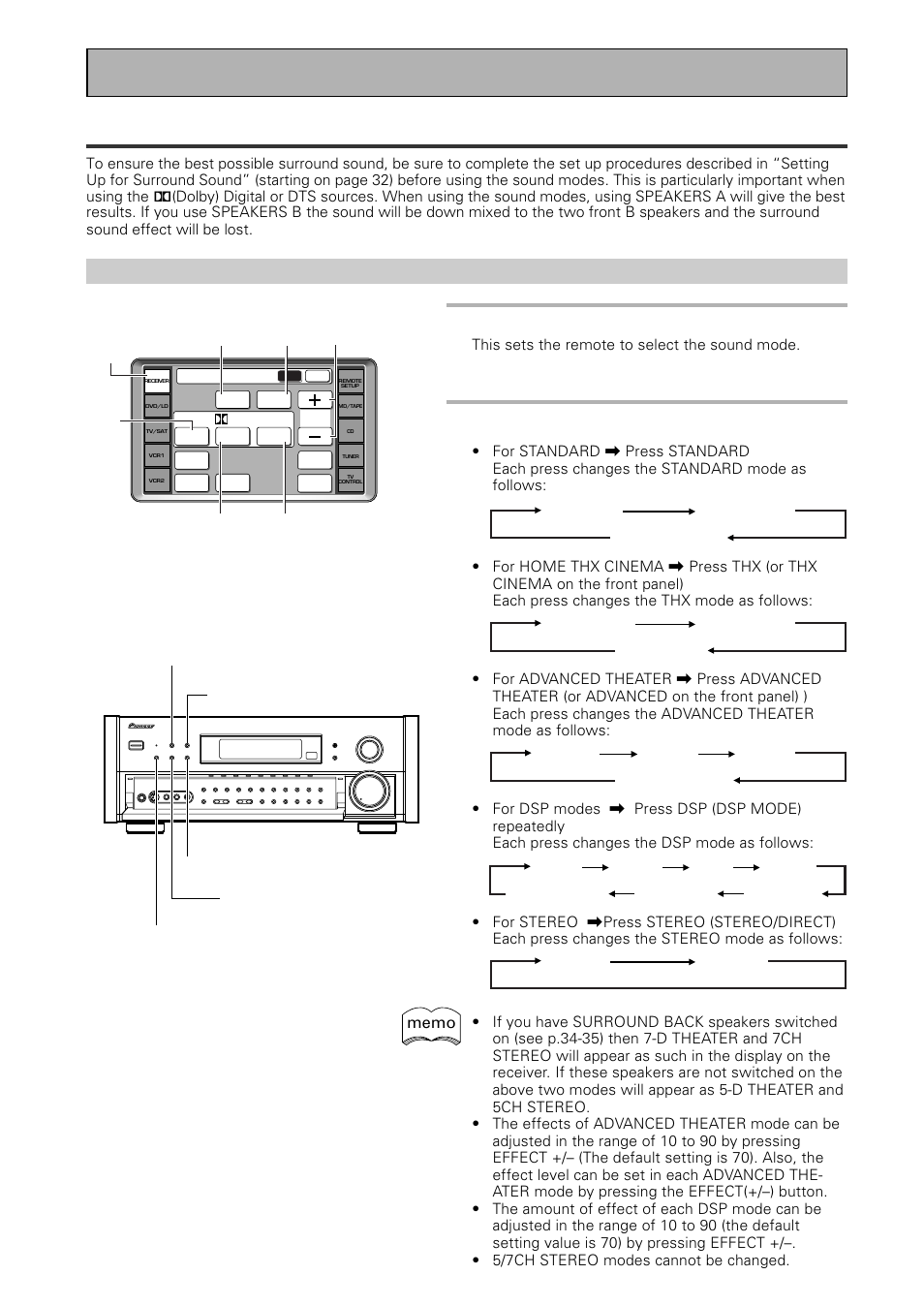 Selecting a sound mode using surround sound, Selecting a sound mode, 1 press receiver | 2 select the sound mode, Using surround sound, Basic playback | Pioneer VSX-39TX User Manual | Page 46 / 92