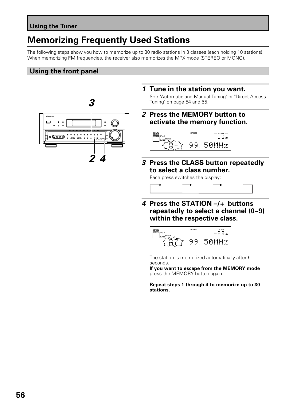 Memorizing frequently used stations, Using the tuner | Pioneer VSX-39TX User Manual | Page 56 / 92
