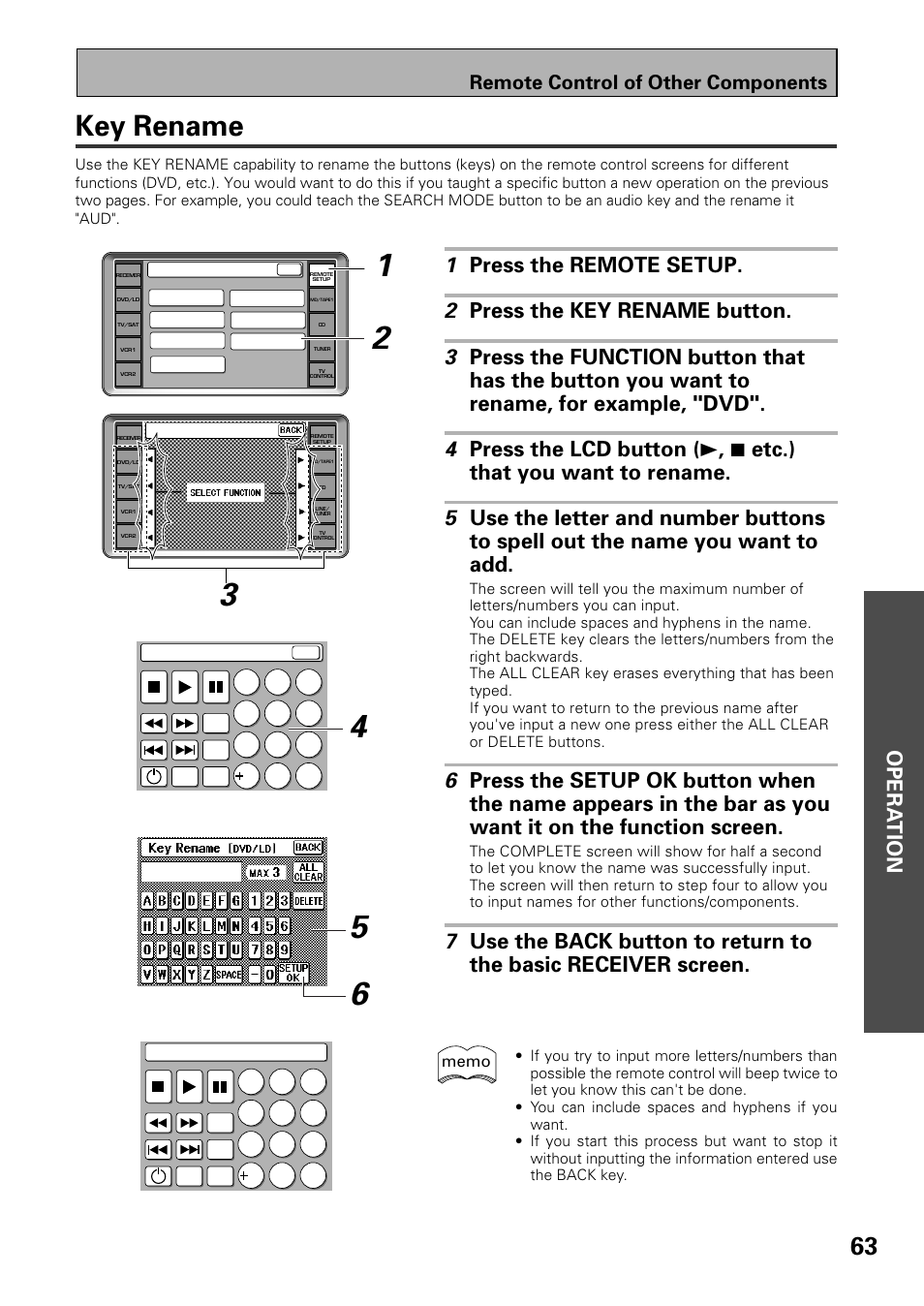 Key rename, Opera tion, Remote control of other components | Pioneer VSX-39TX User Manual | Page 63 / 92