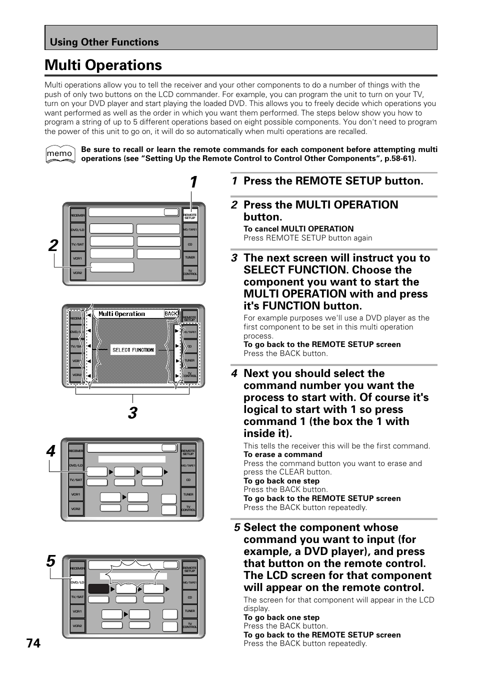 Multi operations, Using other functions | Pioneer VSX-39TX User Manual | Page 74 / 92