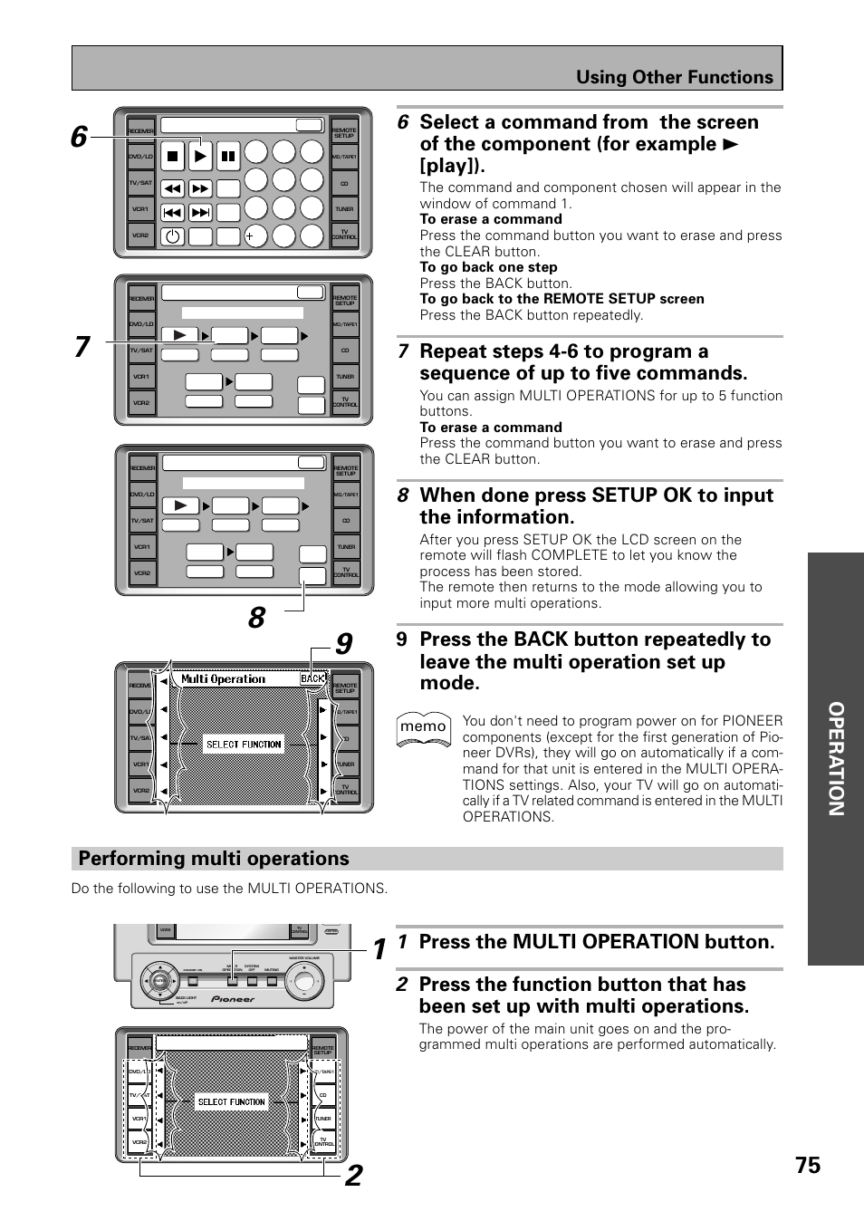 Performing multi operations, Opera tion, Using other functions | Do the following to use the multi operations | Pioneer VSX-39TX User Manual | Page 75 / 92