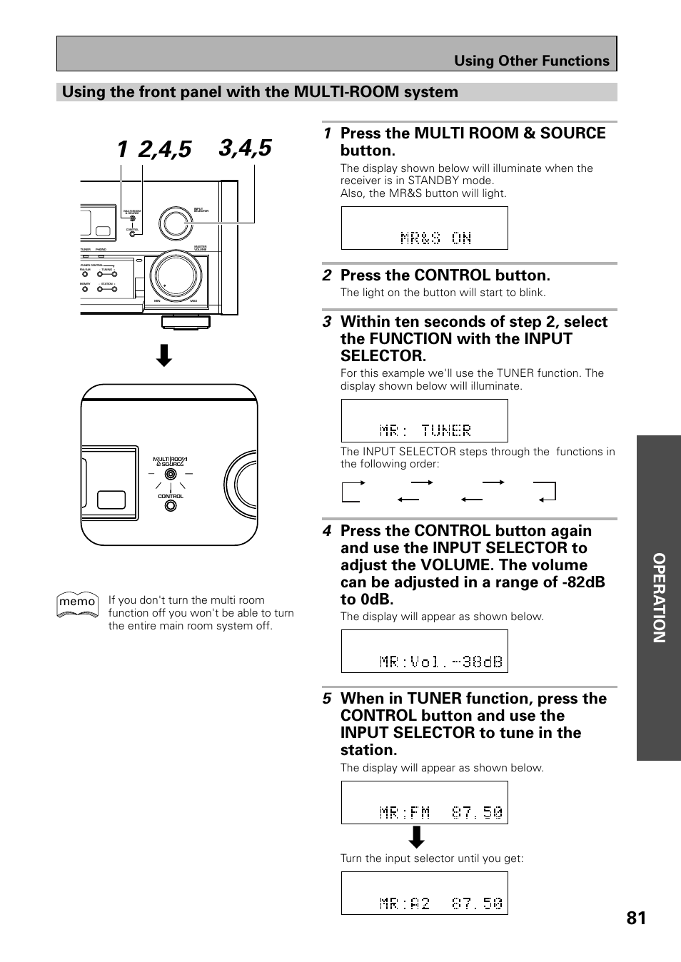 Multi-room system, 2 press the control button, Using other functions | Pioneer VSX-39TX User Manual | Page 81 / 92