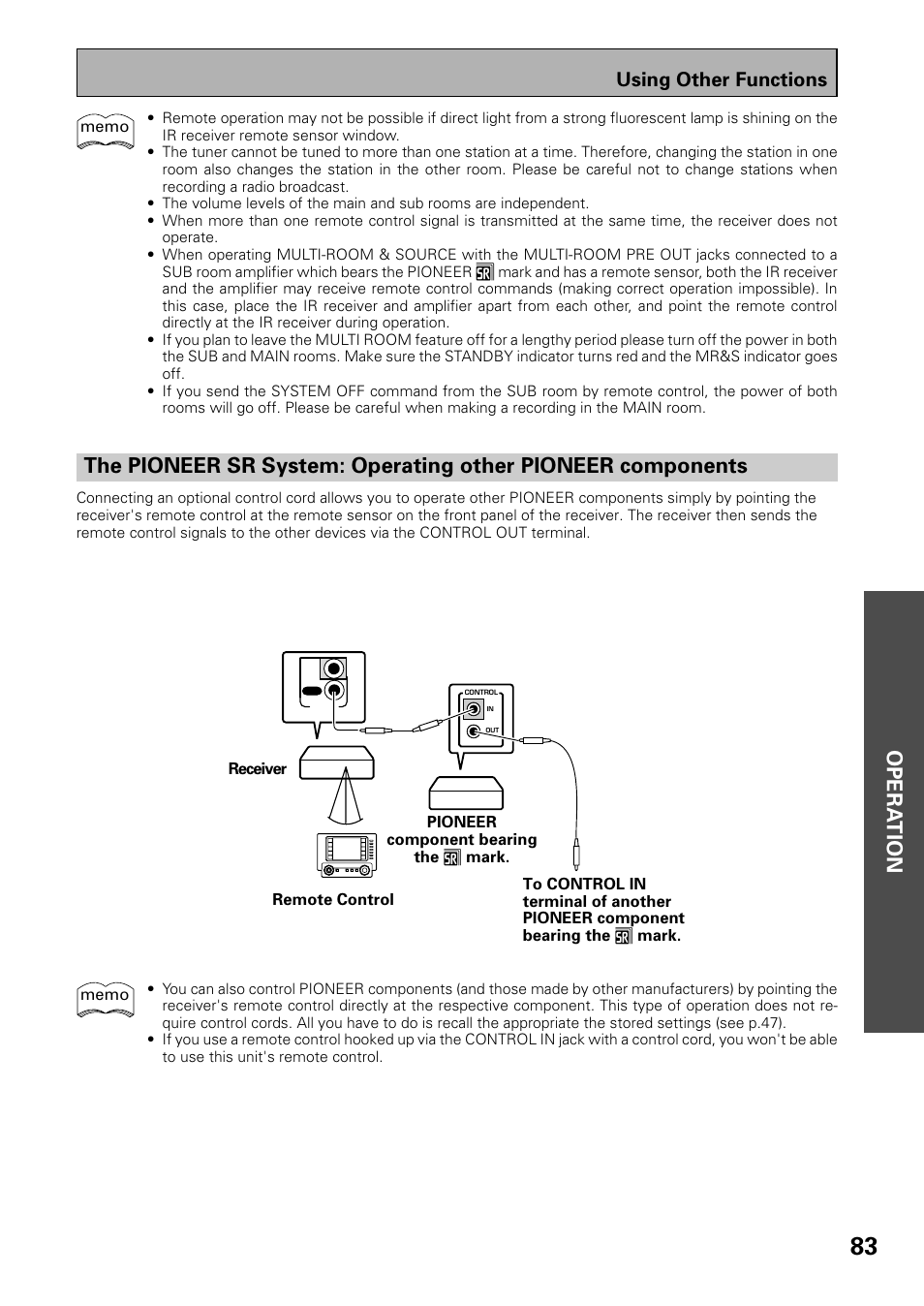 Pioneer components, Opera tion, Using other functions | Pioneer VSX-39TX User Manual | Page 83 / 92