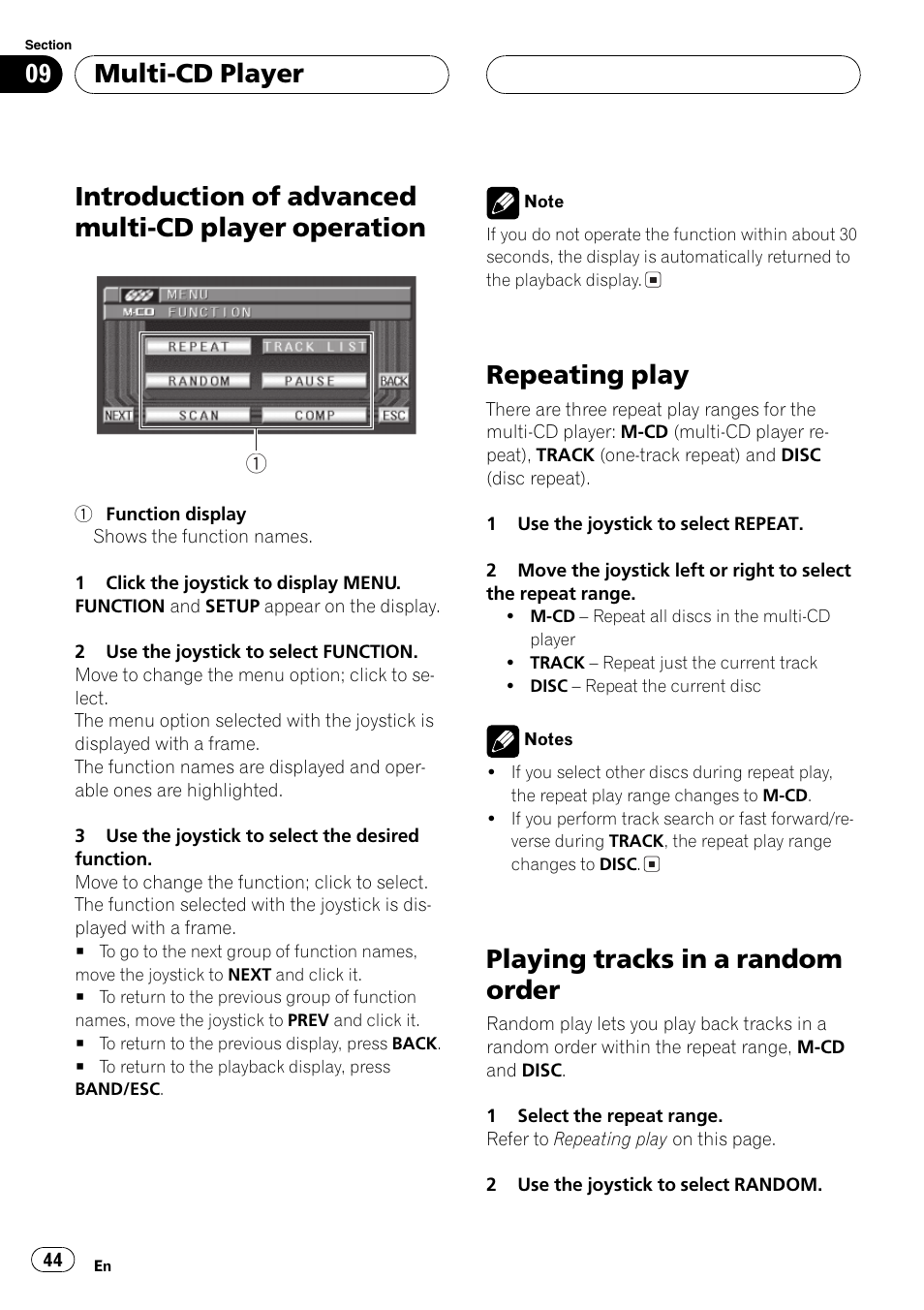 Introduction of advanced multi-cd player, Operation 44, Introduction of advanced multi-cd player operation | Repeating play, Playing tracks in a random order, Multi-cd player | Pioneer AVX-P7650DVD User Manual | Page 44 / 79